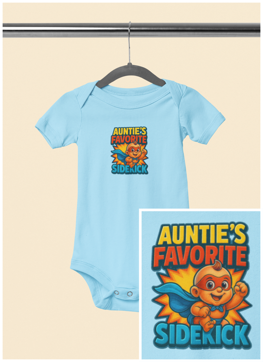 Auntie's Favorite Sidekick - Baby Bodysuit - Hero Austin