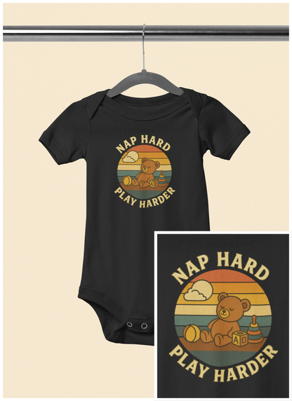 Nap Hard, Play Harder - Baby Bodysuit - Sleepy Teddy