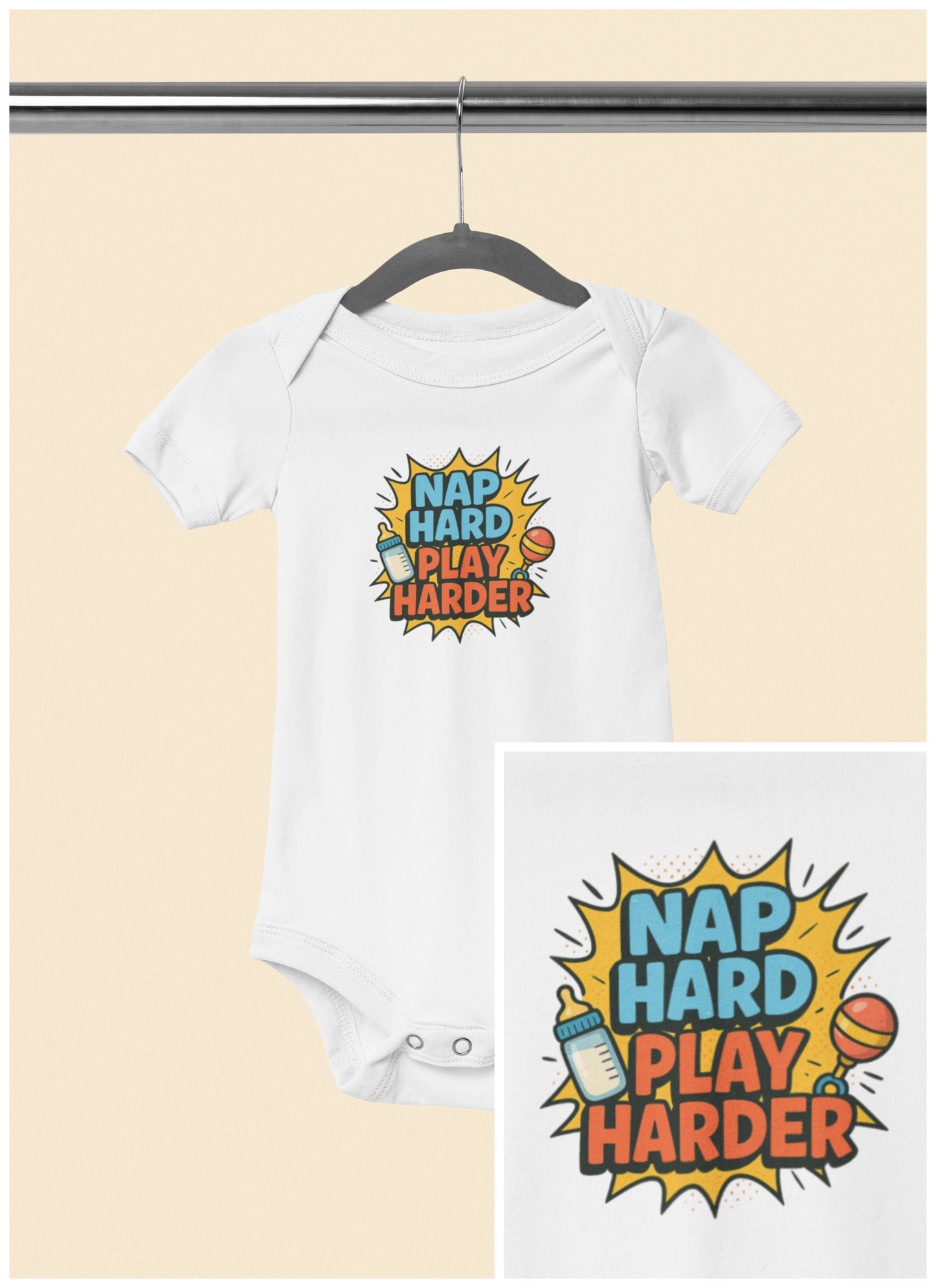 Nap Hard, Play Harder - Baby Bodysuit - Comically Sleepy
