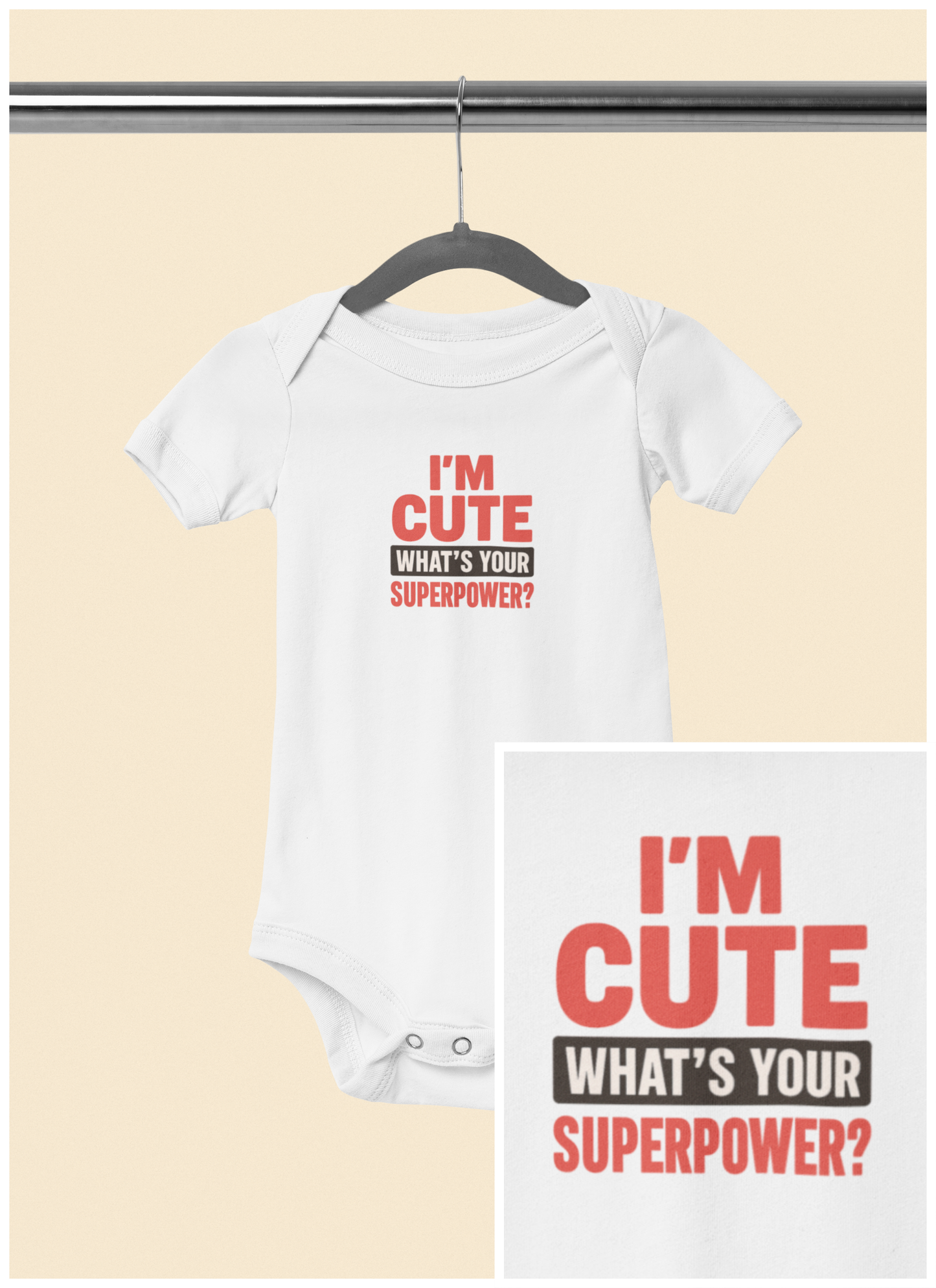 I'm Cute, What's Your Superpower? - Baby Bodysuit - Bold & Cute in red