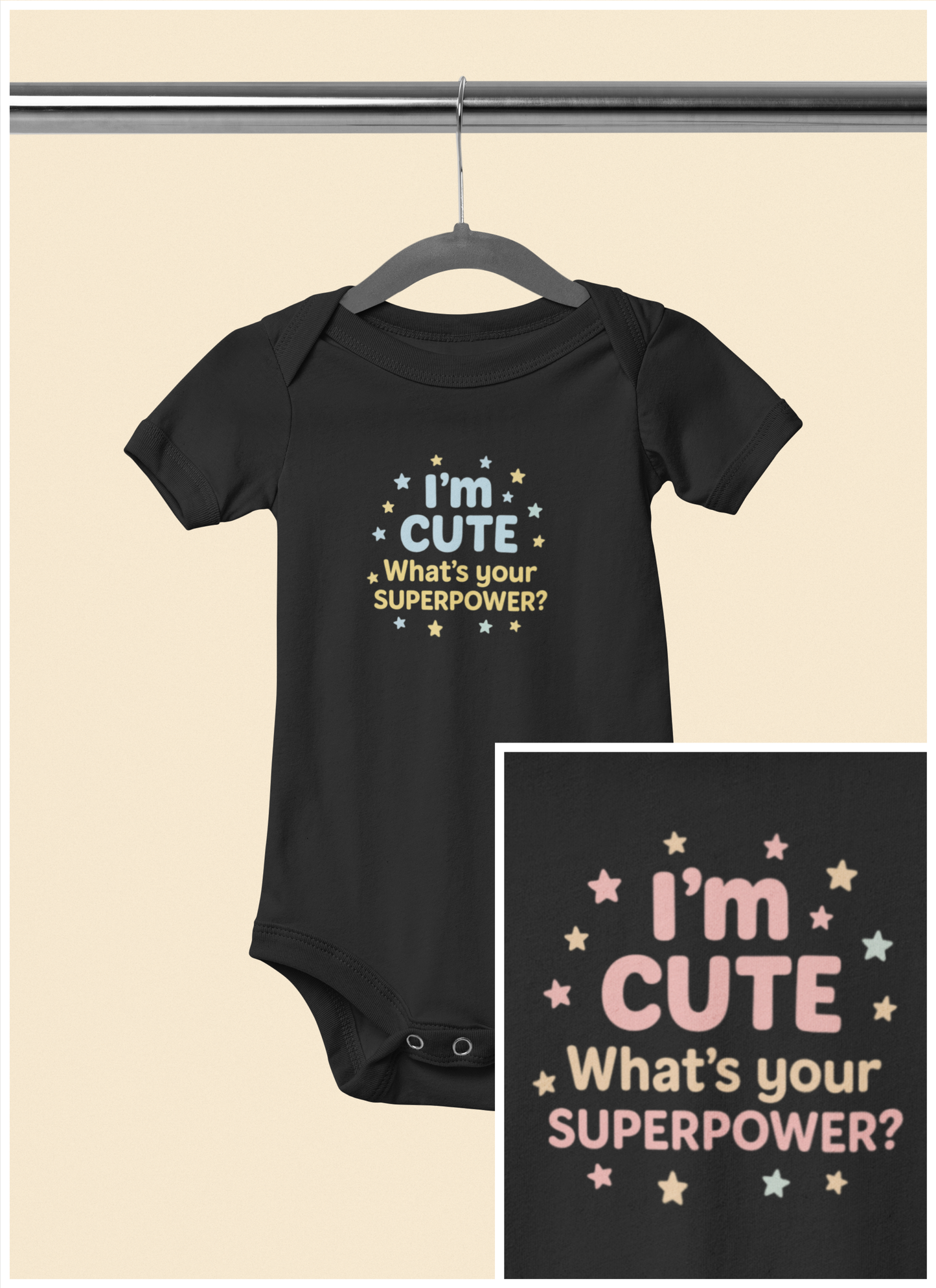 I'm Cute, What's Your Superpower? - Baby Bodysuit - Cute in blue