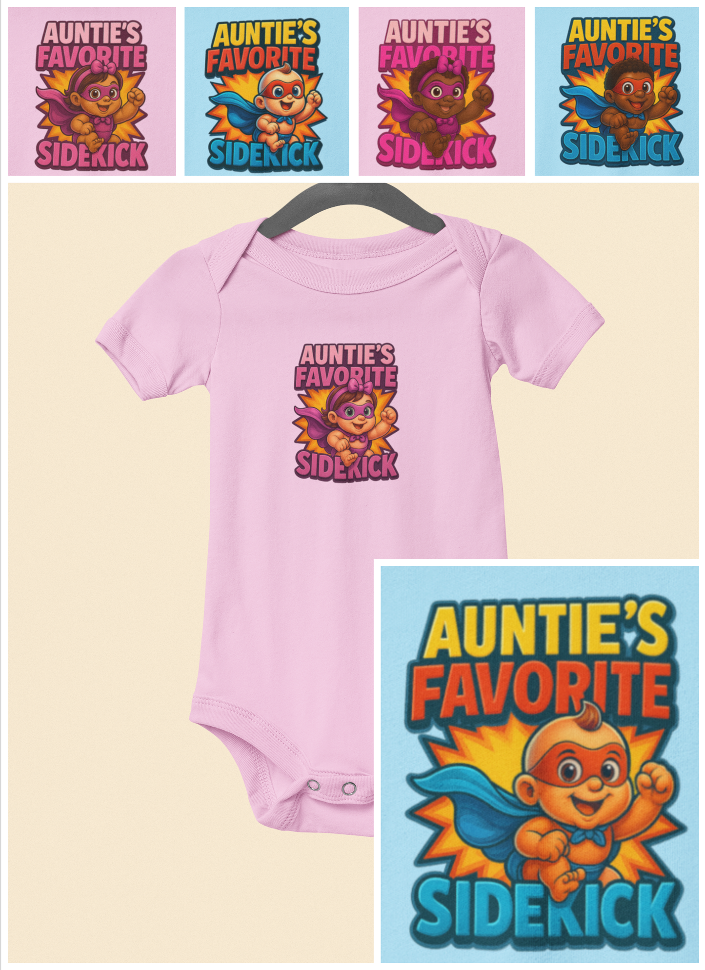 Auntie's Favorite Sidekick - Baby Bodysuit - Hero Eva