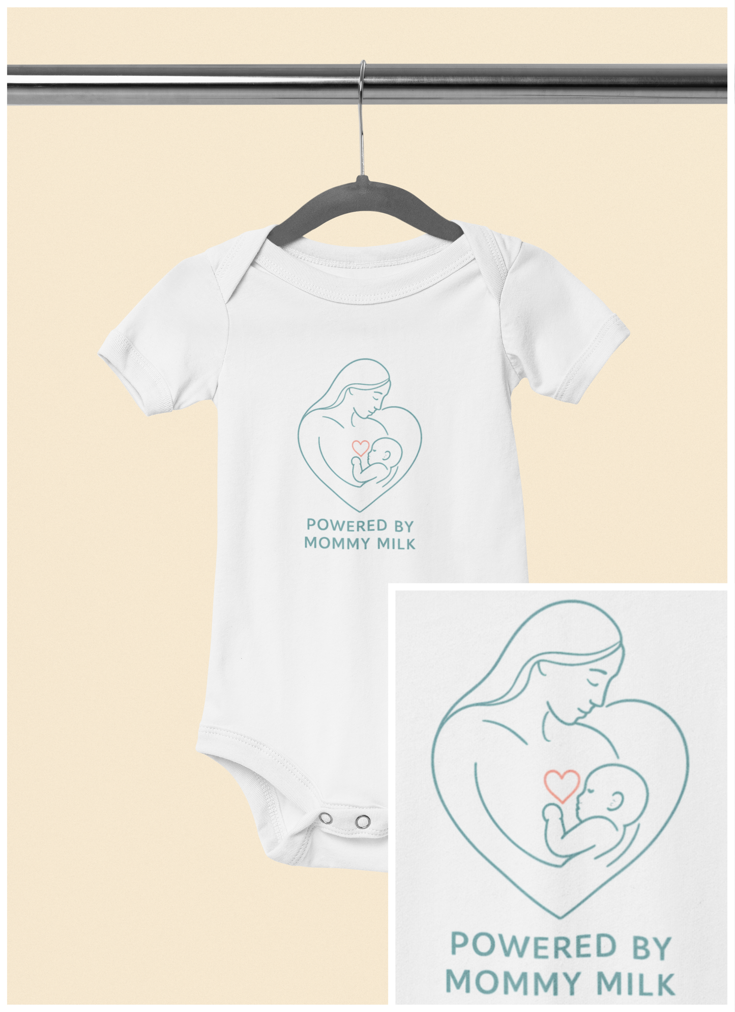 Powered by Mommy Milk - Baby Bodysuit - Love in Teal