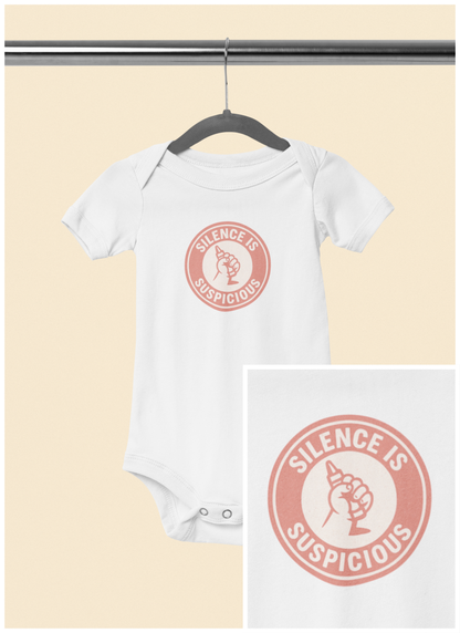 Silence is Suspicious - Baby Bodysuit - Future Artist on Peach Stamp