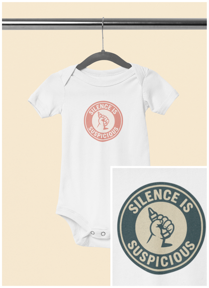 Silence is Suspicious - Baby Bodysuit - Future Artist on Blue Stamp