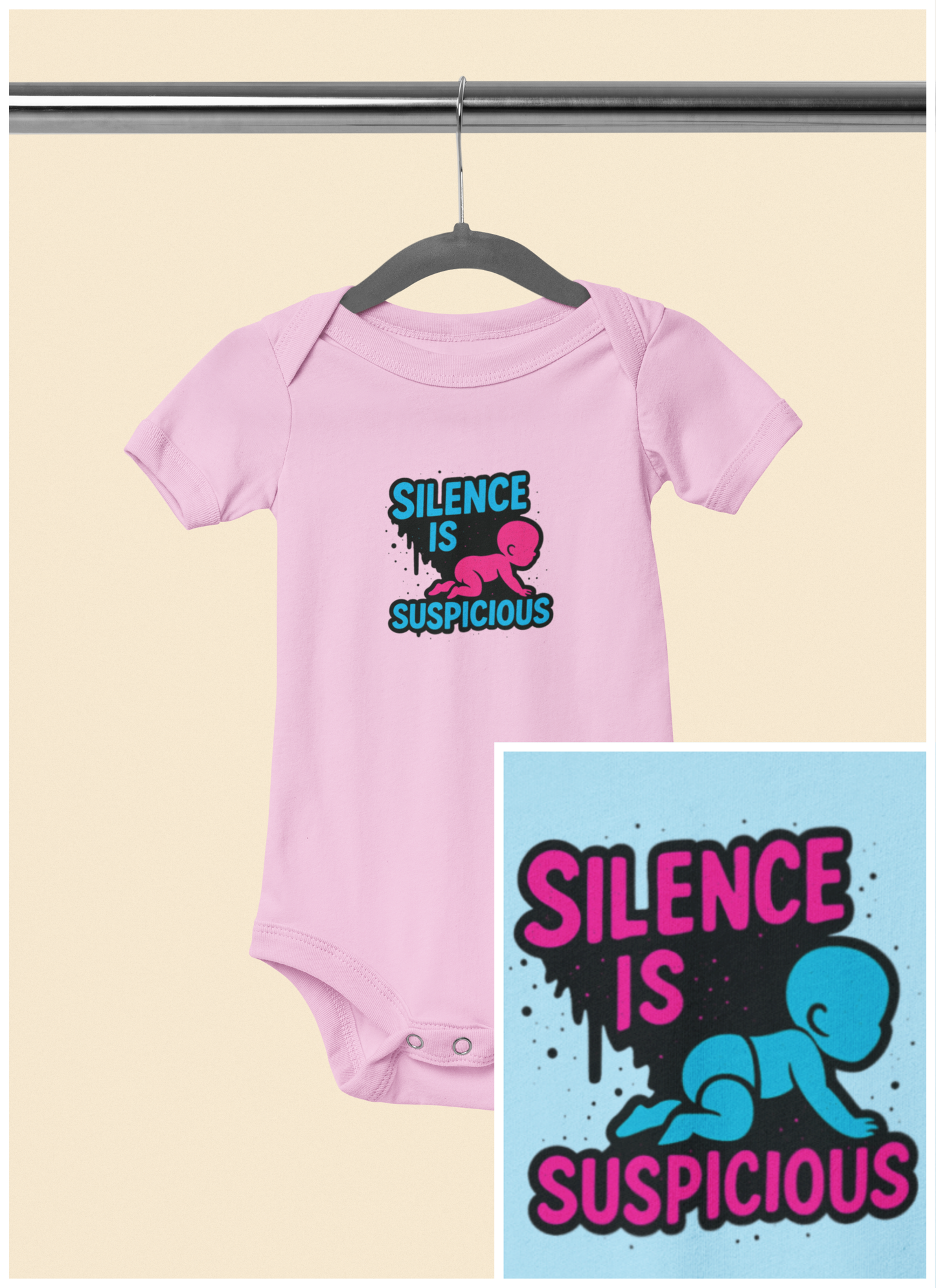 Silence is Suspicious - Baby Bodysuit - I Didn't Do It with Pink Baby
