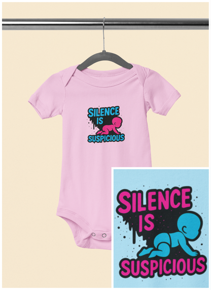 Silence is Suspicious - Baby Bodysuit - I Didn't Do It with Pink Baby