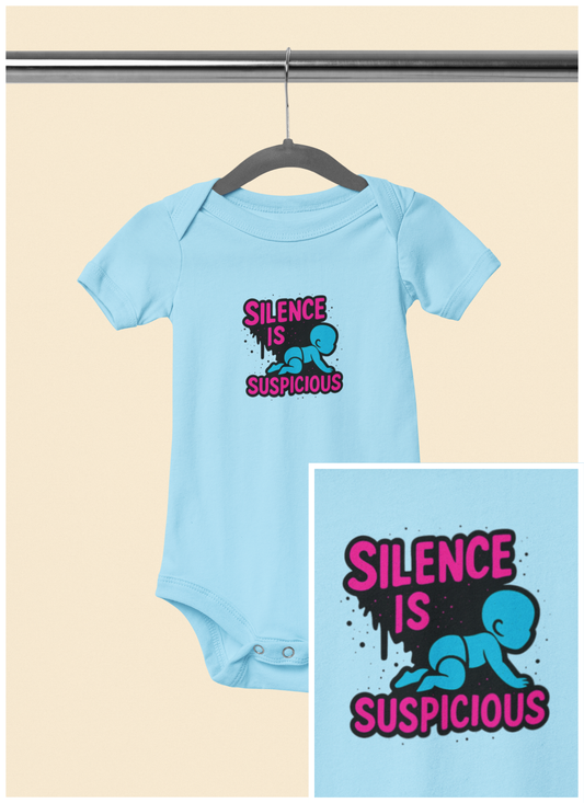 Silence is Suspicious - Baby Bodysuit - I Didn't Do It with Blue Baby