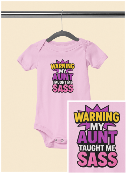Warning, My Aunt Taught Me Sass - Baby Bodysuit - Bold in Purple