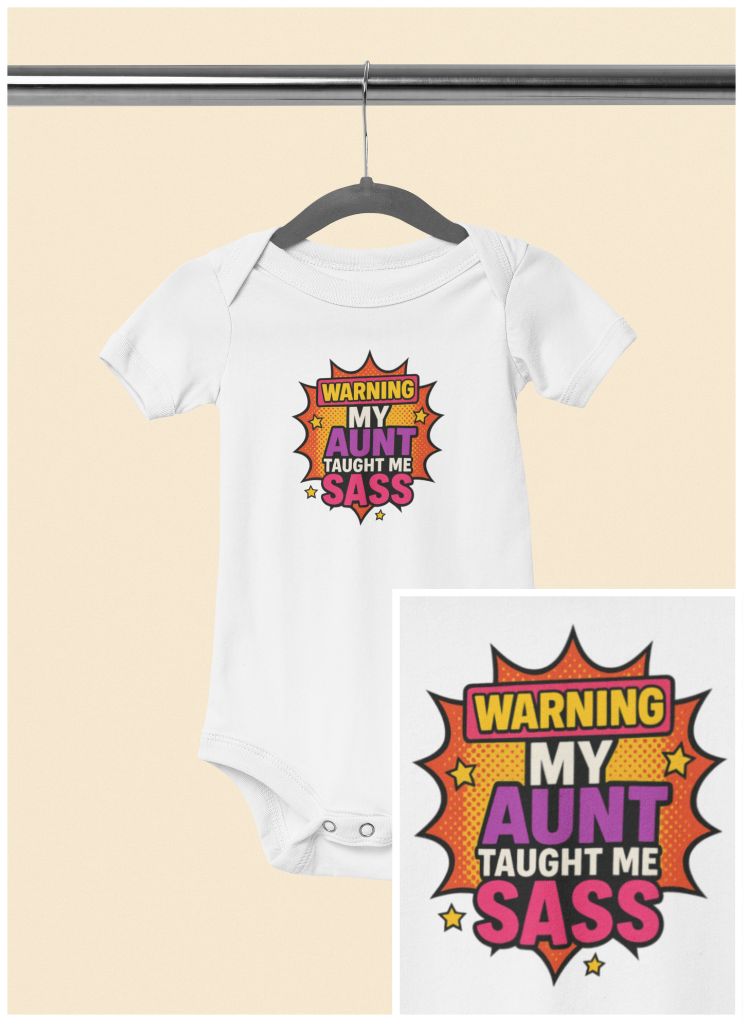 Warning, My Aunt Taught Me Sass - Baby Bodysuit - Comic Sass
