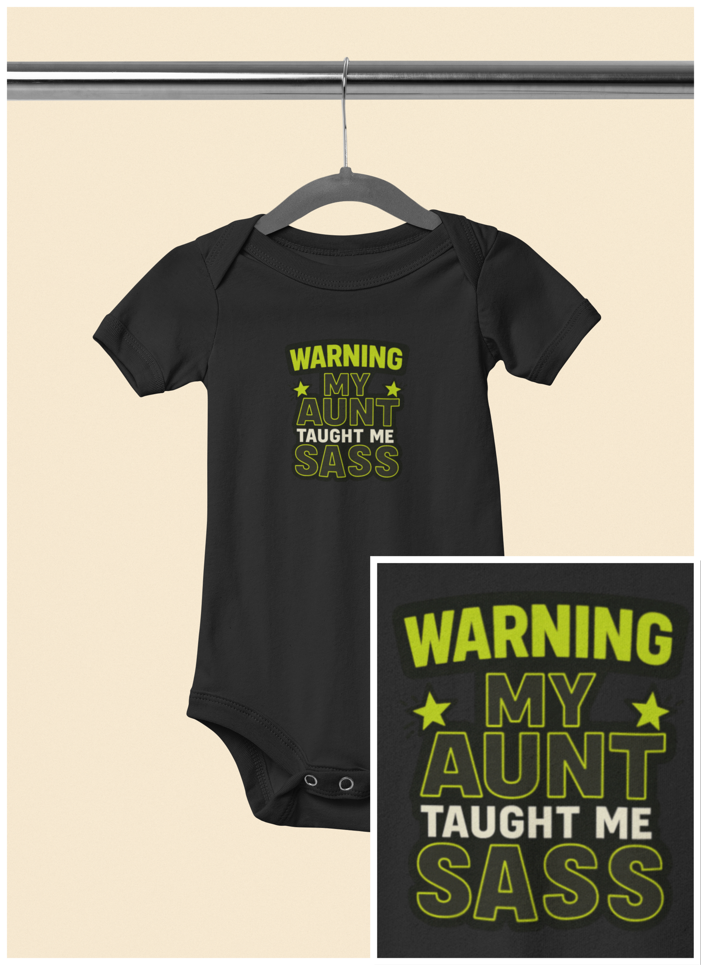 Warning, My Aunt Taught Me Sass - Baby Bodysuit - Toxic Green Sass