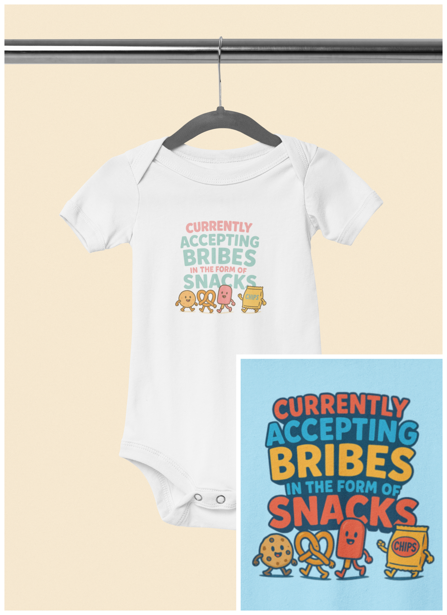 Currently Accepting Bribes in the Form of Snacks - Baby Bodysuit - Light Trip to the Lobby