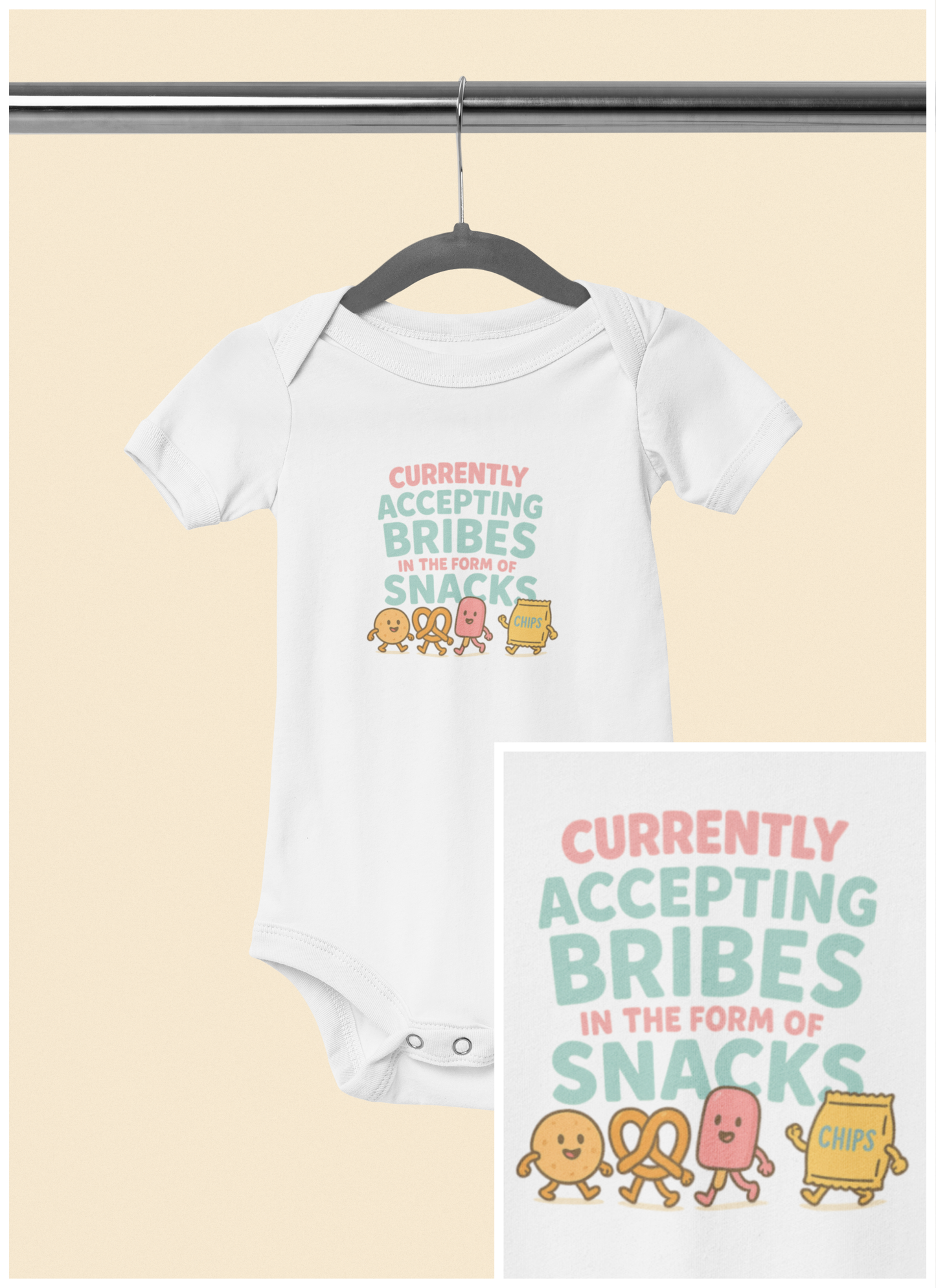 Currently Accepting Bribes in the Form of Snacks - Baby Bodysuit - Light Trip to the Lobby