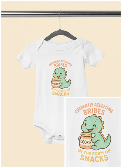 Currently Accepting Bribes in the Form of Snacks - Baby Bodysuit - Happy Dino