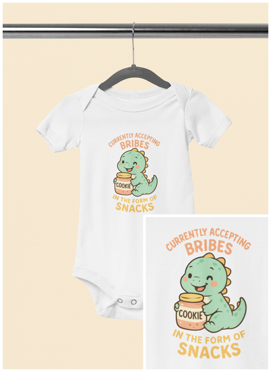 Currently Accepting Bribes in the Form of Snacks - Baby Bodysuit - Happy Dino