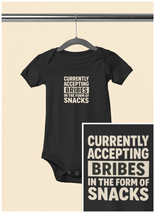 Currently Accepting Bribes in the Form of Snacks - Baby Bodysuit - Blocky Bribes