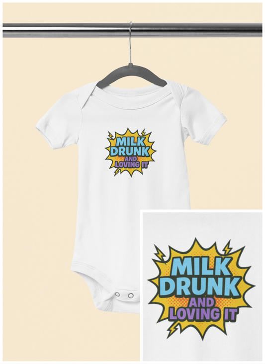Milk Drunk and Loving It - Baby Bodysuit - Comically Blue