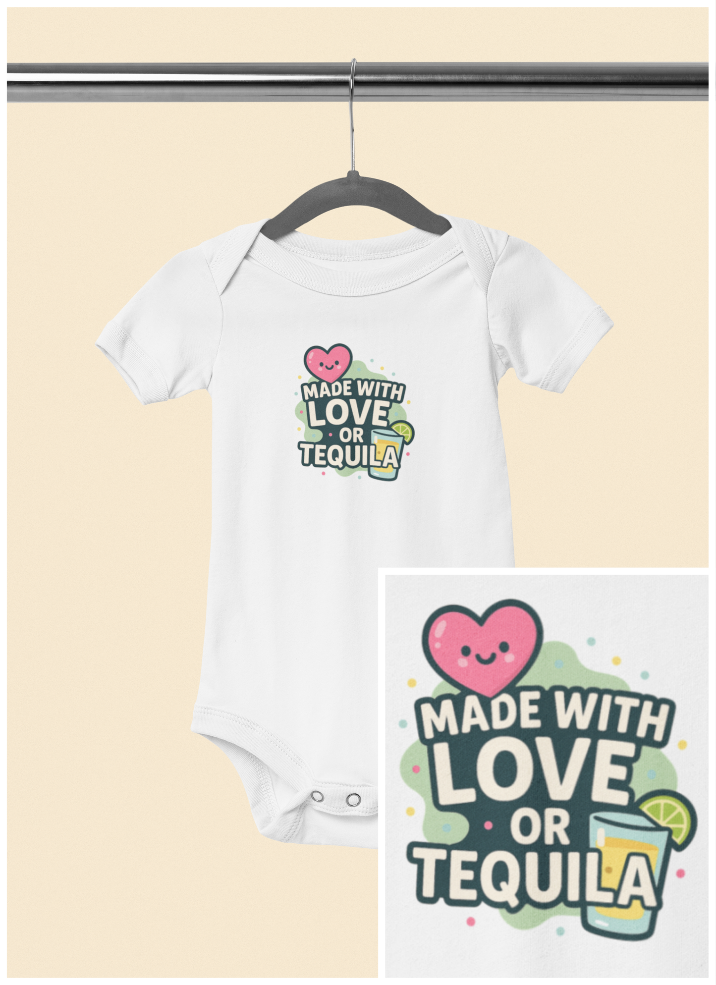 Made With Love, or Tequila - Baby Bodysuit - Heart Mixologist