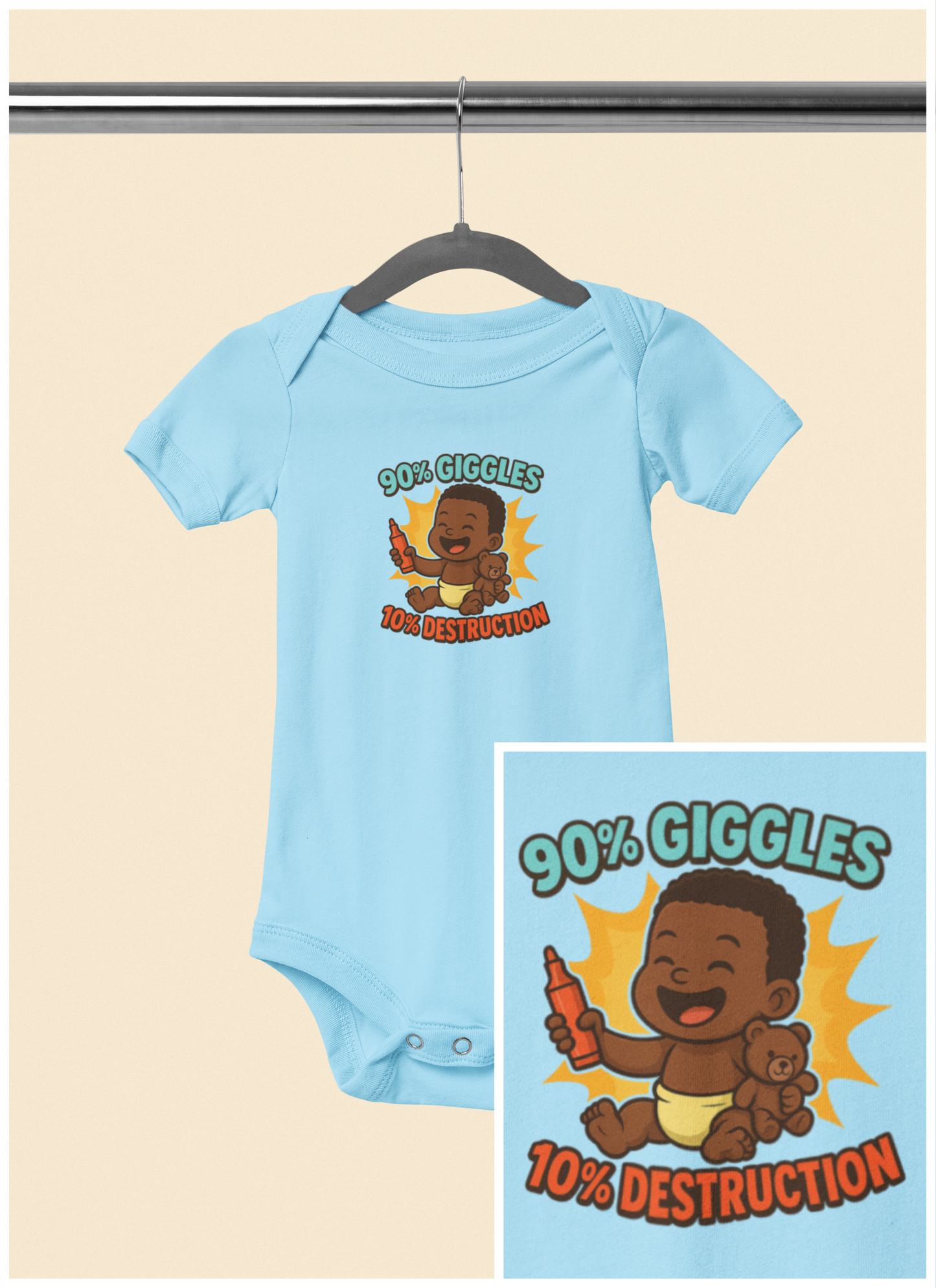 90% Giggles, 10% Destruction - Baby Bodysuit - Artist Jordan