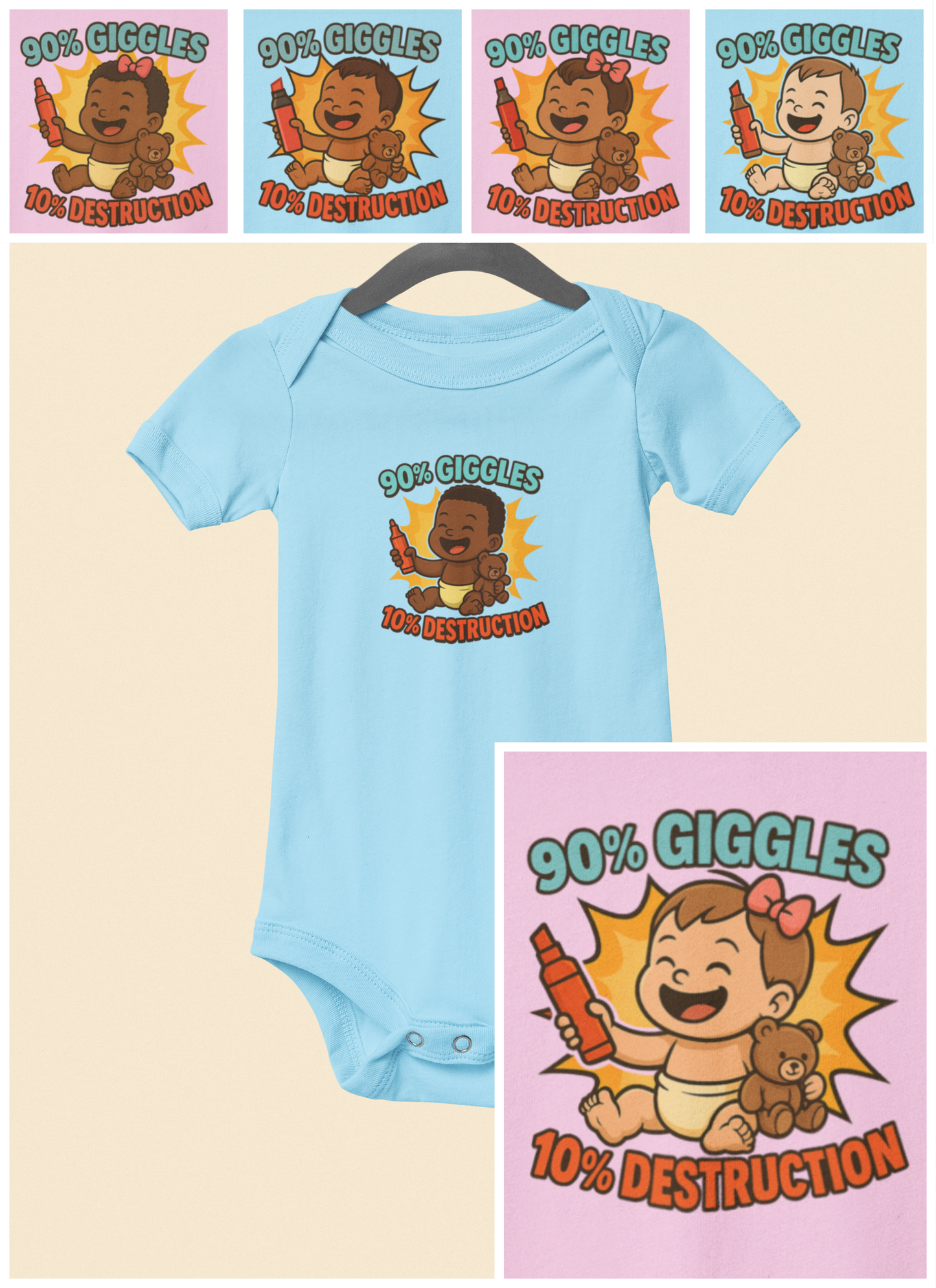 90% Giggles, 10% Destruction - Baby Bodysuit - Artist Jack