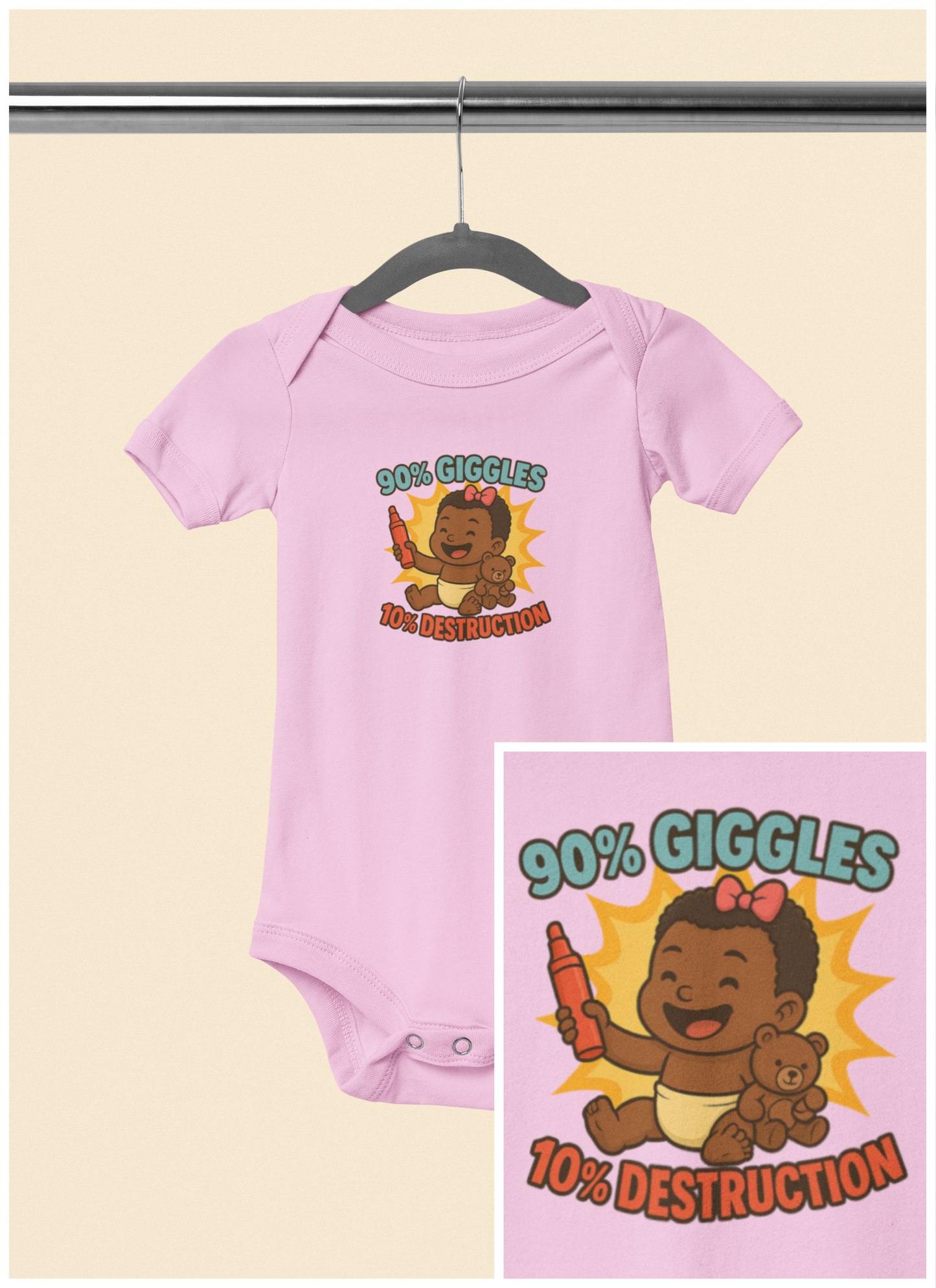 90% Giggles, 10% Destruction - Baby Bodysuit - Artist Eva
