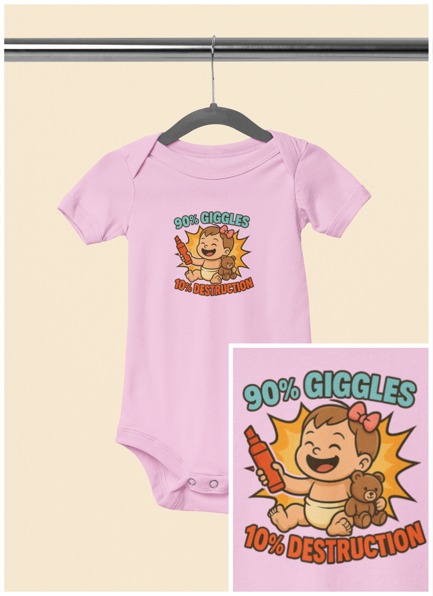 90% Giggles, 10% Destruction - Baby Bodysuit - Artist Charlotte