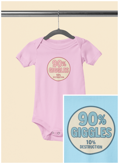 90% Giggles, 10% Destruction - Baby Bodysuit - Modern Stamp in Blue