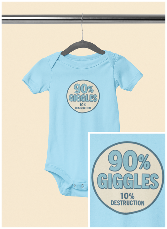 90% Giggles, 10% Destruction - Baby Bodysuit - Modern Stamp in Blue