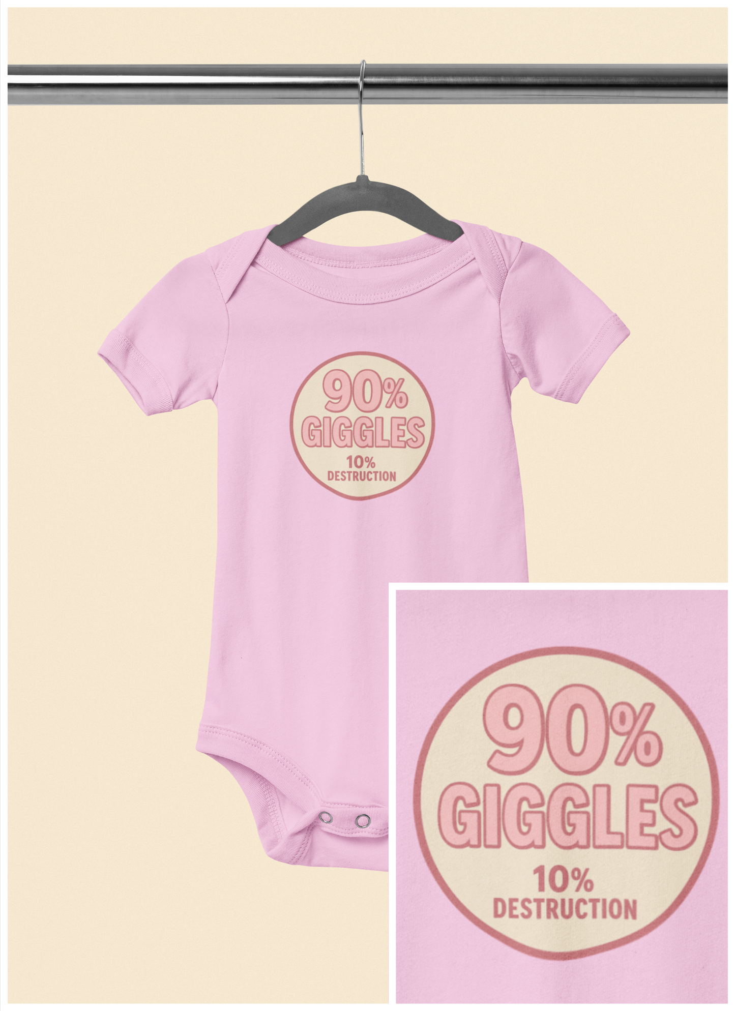 90% Giggles, 10% Destruction - Baby Bodysuit - Modern Stamp in Pink