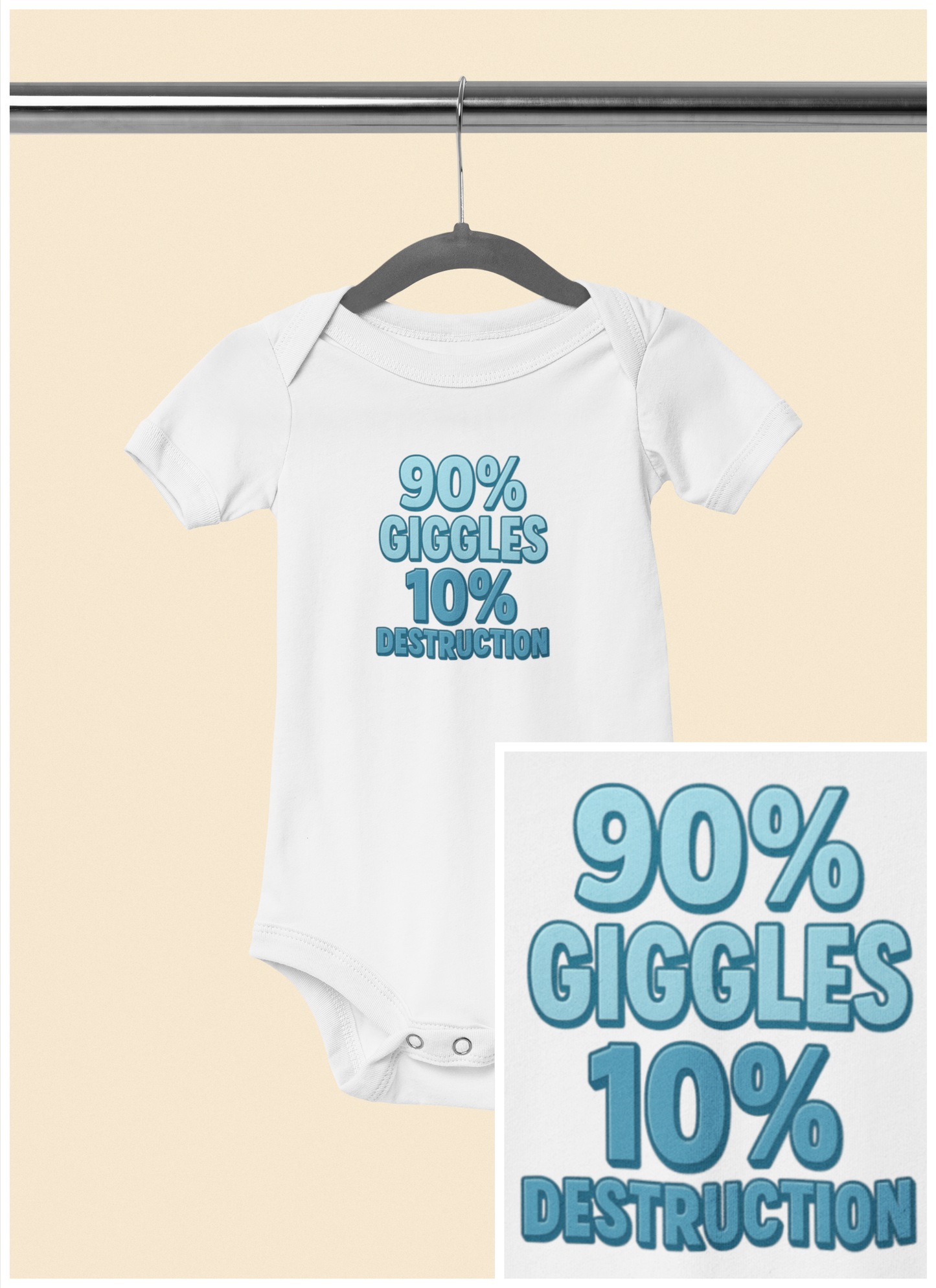 90% Giggles, 10% Destruction - Baby Bodysuit - Bold in Blue