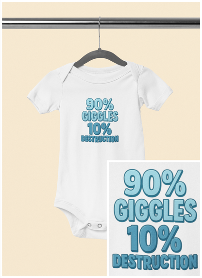 90% Giggles, 10% Destruction - Baby Bodysuit - Bold in Blue