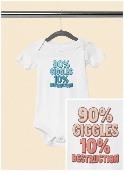 90% Giggles, 10% Destruction - Baby Bodysuit - Bold in Blue