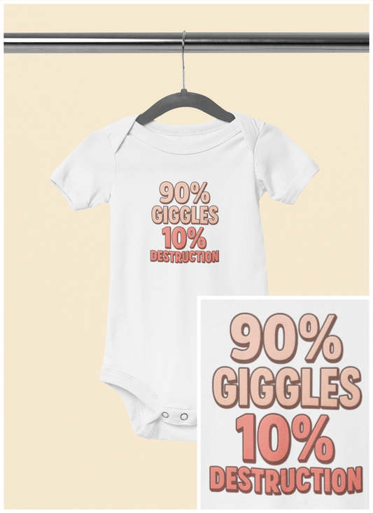 90% Giggles, 10% Destruction - Baby Bodysuit - Bold in Pink