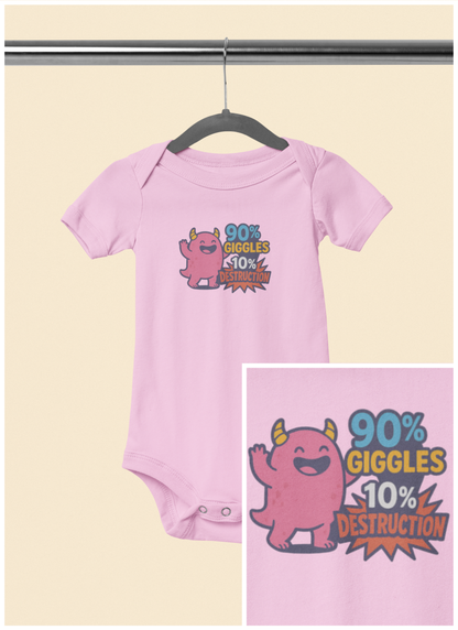 90% Giggles, 10% Destruction - Baby Bodysuit - Pink Monster