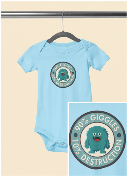 90% Giggles, 10% Destruction - Baby Bodysuit - Blue Giggle Beast