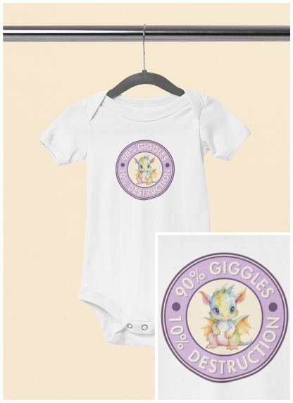 90% Giggles, 10% Destruction - Baby Bodysuit - Lavender Giggle Dragon