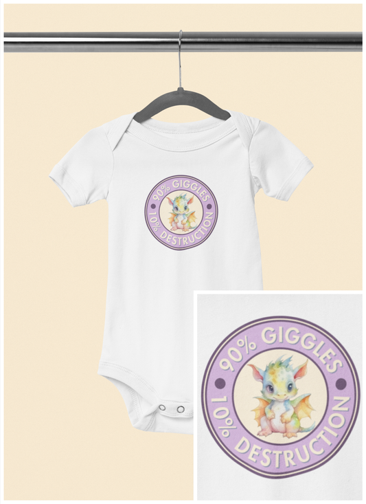 90% Giggles, 10% Destruction - Baby Bodysuit - Lavender Giggle Dragon