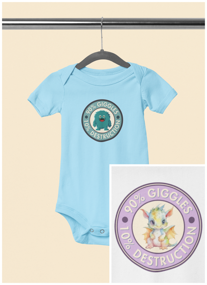 90% Giggles, 10% Destruction - Baby Bodysuit - Lavender Giggle Dragon