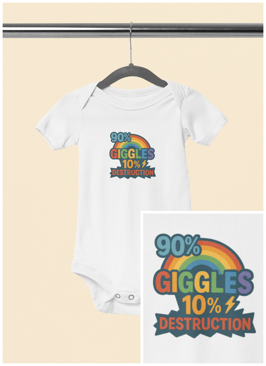 90% Giggles, 10% Destruction - Baby Bodysuit - Rainbow Giggles