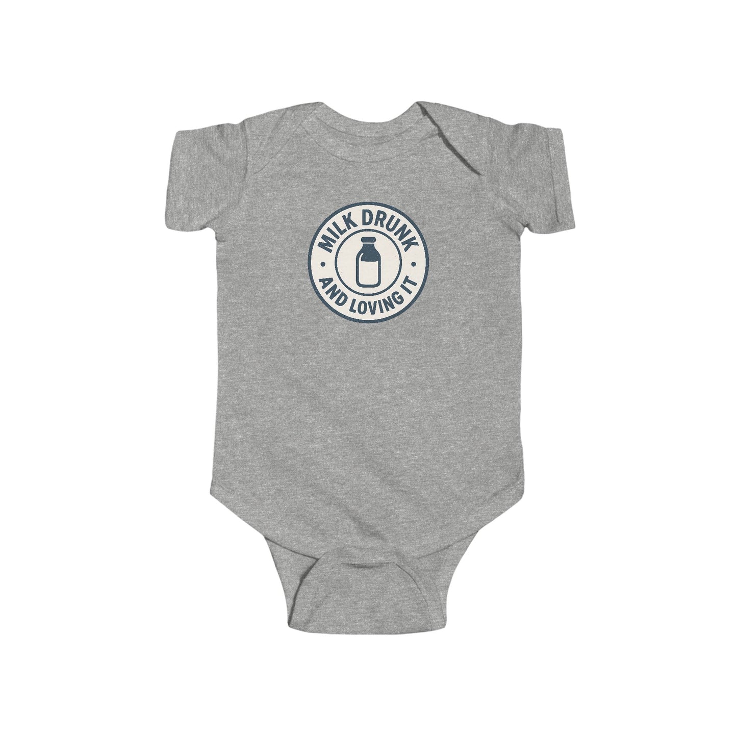 Milk Drunk and Loving It - Baby Bodysuit - Vintage Stamp in Blue