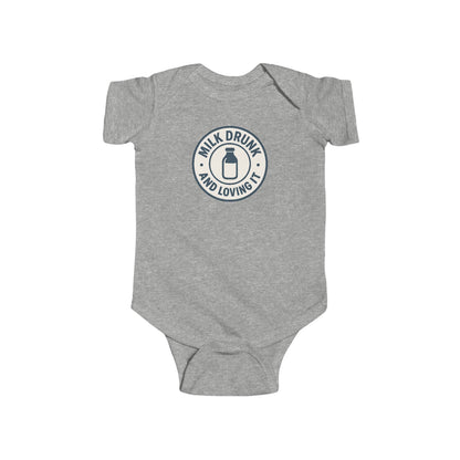 Milk Drunk and Loving It - Baby Bodysuit - Vintage Stamp in Blue