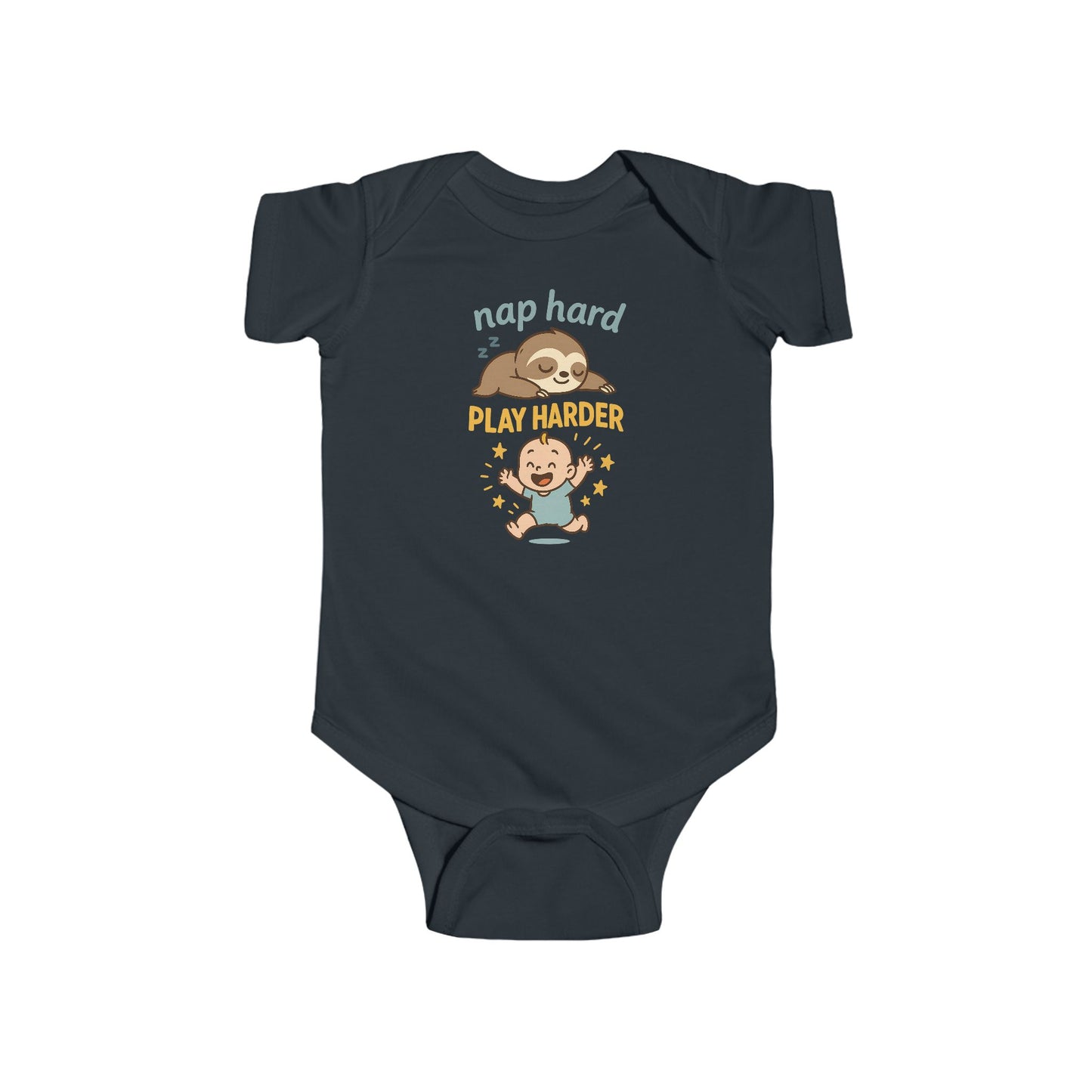 Nap Hard, Play Harder - Baby Bodysuit - Cute Sloth and Baby