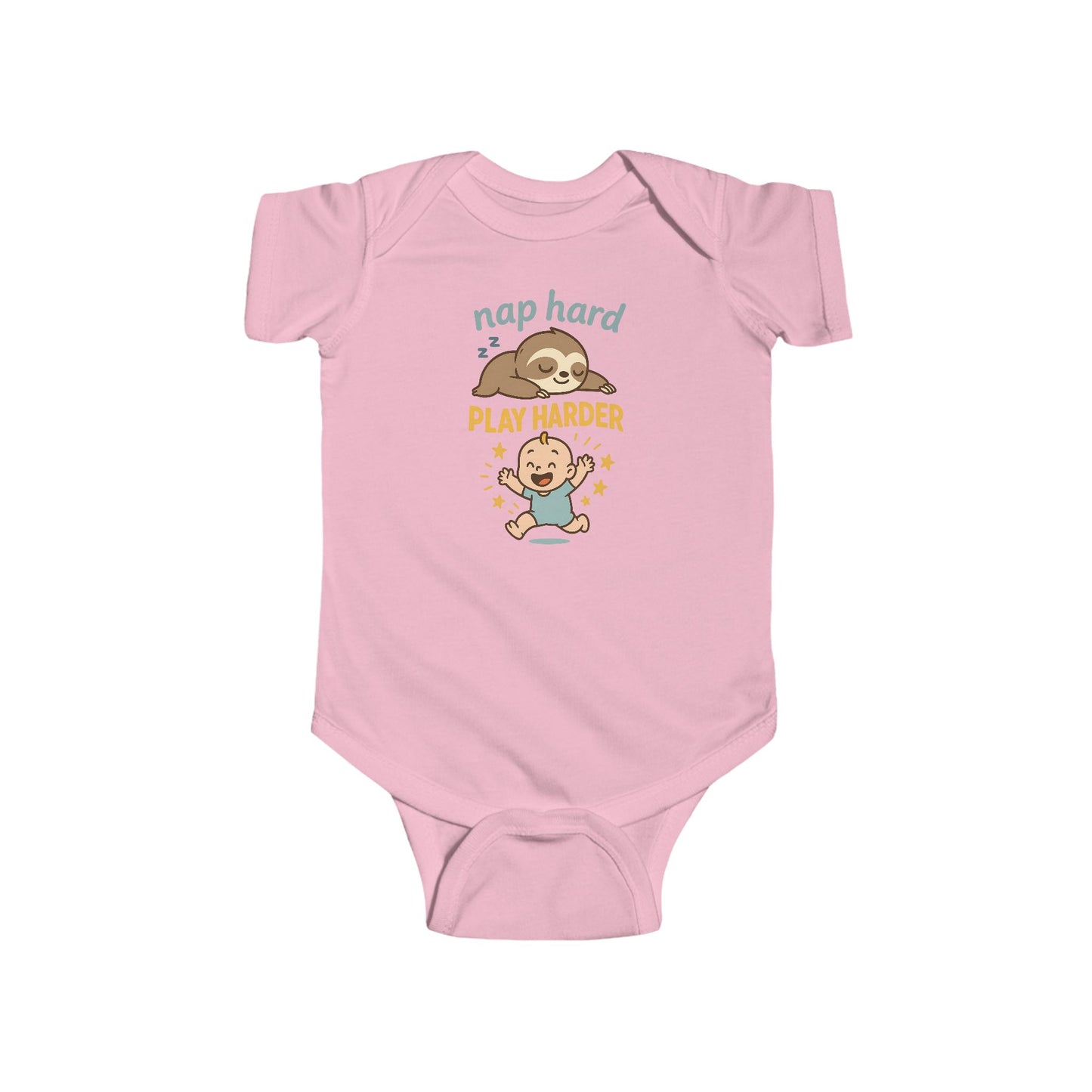 Nap Hard, Play Harder - Baby Bodysuit - Cute Sloth and Baby