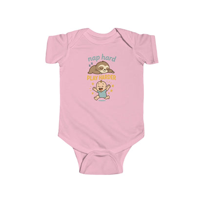 Nap Hard, Play Harder - Baby Bodysuit - Cute Sloth and Baby