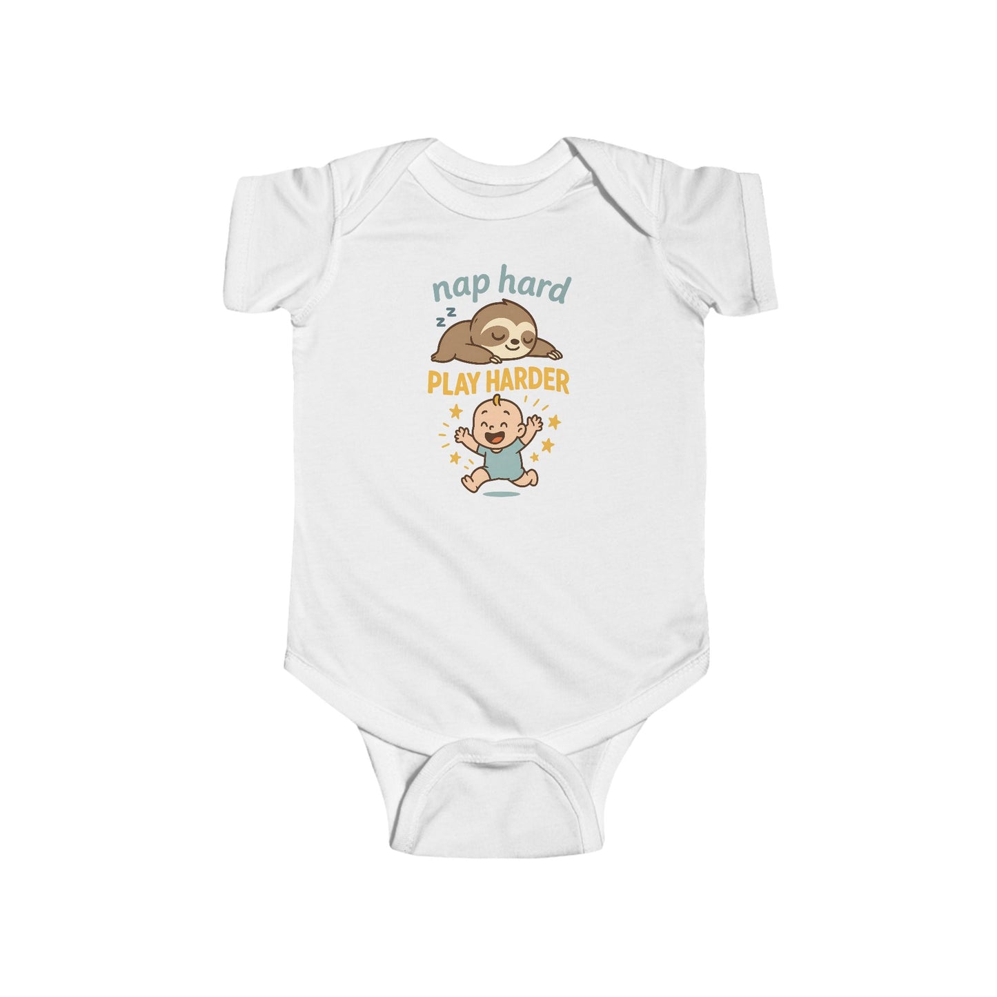 Nap Hard, Play Harder - Baby Bodysuit - Cute Sloth and Baby