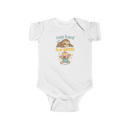 Nap Hard, Play Harder - Baby Bodysuit - Cute Sloth and Baby
