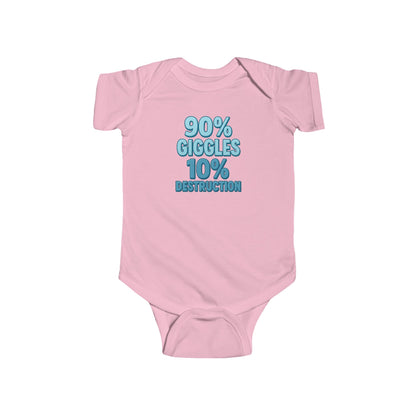 90% Giggles, 10% Destruction - Baby Bodysuit - Bold in Blue