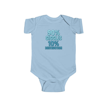 90% Giggles, 10% Destruction - Baby Bodysuit - Bold in Blue