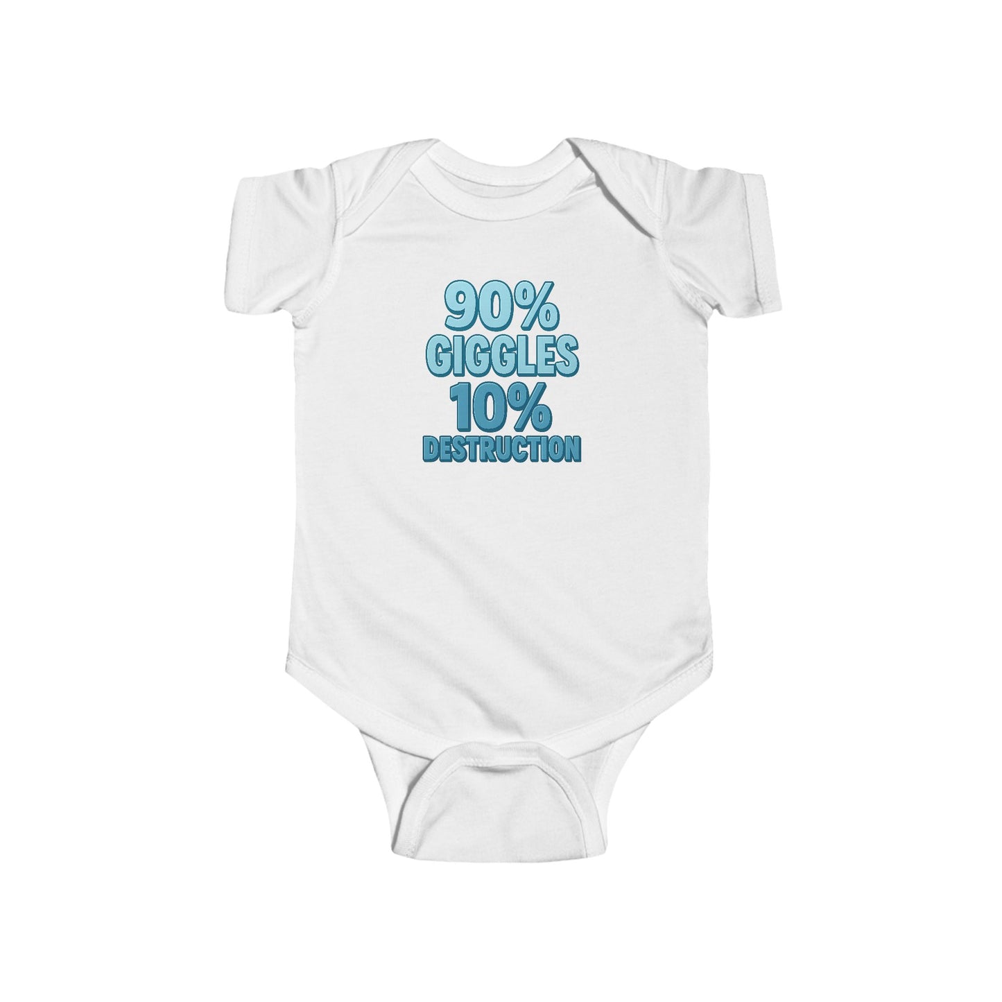 90% Giggles, 10% Destruction - Baby Bodysuit - Bold in Blue