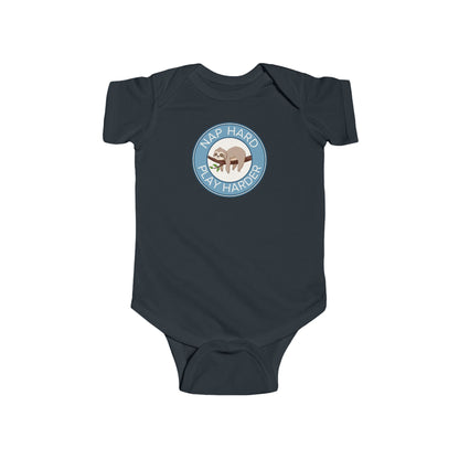 Nap Hard, Play Harder - Baby Bodysuit - Sleepy Sloth in Blue